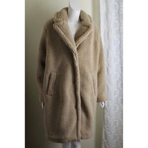 GAP XL Teddy Bear Deep Pile Fleece Funky Beige Long Coat Jacket Lined NWT